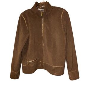 BC Clothing Women’s Brown Fleece Bomber Jacket‎ Gold Zipper Medium Comfy Layer